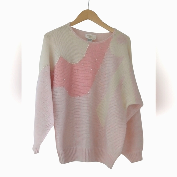 Preppy 80's Vintage Lilly of California Sweater Soft Embellished Pearl - Picture 1 of 12